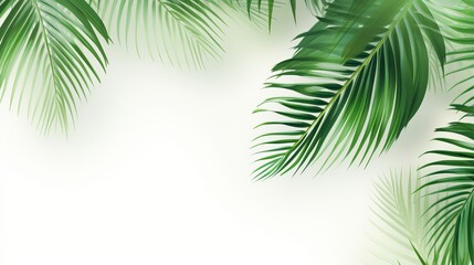 Fototapeta na wymiar Blurred green palm leaves on off white