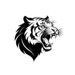 Black Tiger Head Illustration with Transparent Background 