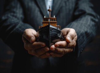 businessman hands protecting vessel stock photo