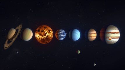 The alignment of planets in the solar system.