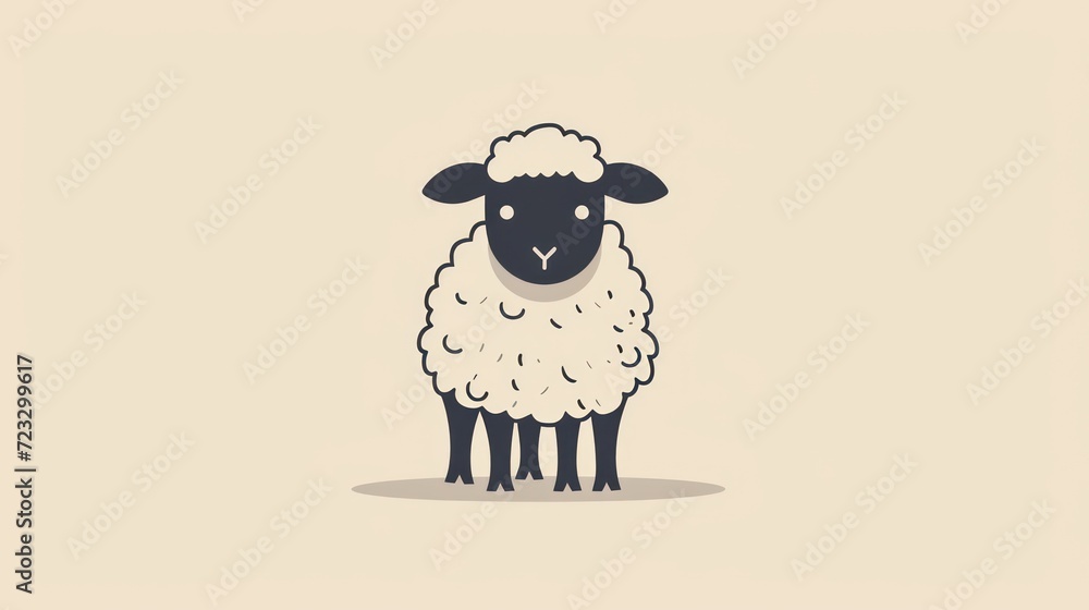 Poster a black and white sheep standing on top of a field of grass in front of a light colored background w