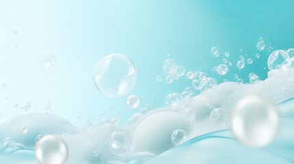 Bubble background with shampoo foam and detergent soap aqua 3d - obrazy, fototapety, plakaty