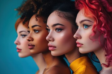 A gathering of women against a colorful backdrop, celebrating International Women's Day