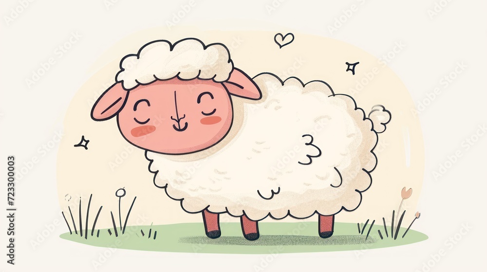 Poster a sheep is standing in the grass with its eyes closed and it's head resting on the back of the sheep