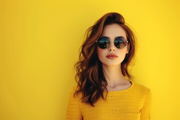 Fototapeta premium Trendy And Confident: Young Woman Rocking Sunglasses In A Stylish Portrait With A Perfect Symmetrical Composition, Centered With Ample Copy Space