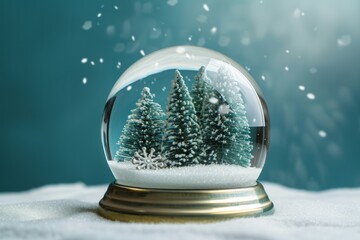 Fototapeta na wymiar Christmas Snow Globe With Winter Trees: Symmetrical And Centered Photograph With Ample Copy Space.