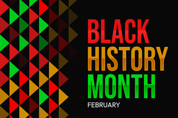 Celebrating Black History Month wallpaper with triangle colorful shapes on the side and typography. Observing black history month backdrop