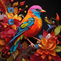 A colorful bird sits on a branch.AI generated