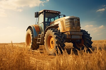A tractor is parked in a field. Perfect for agricultural and farming concepts