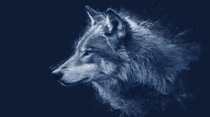  a close up of a wolf's head on a black background with a blurry image of the wolf's head on the left side of the image, and the wolf's head on the right side of the other side of the image.