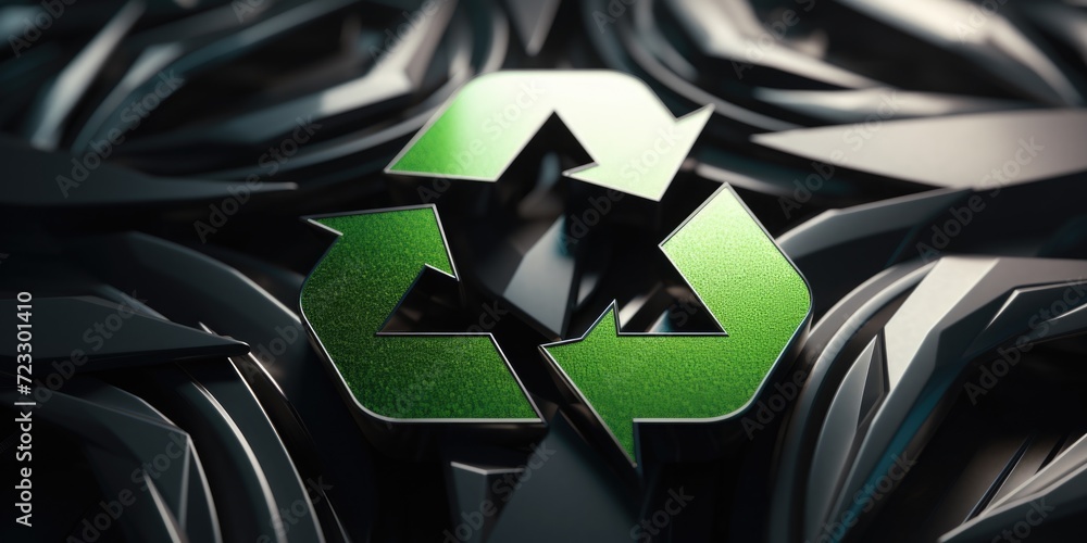 Poster a close up view of a green recycling symbol. this image can be used to promote recycling and environ