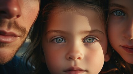 Obraz premium A close-up view of a child standing next to a man. This image can be used to depict a relationship between a child and an adult