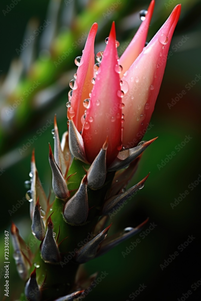 Poster A beautiful pink flower adorned with sparkling water droplets. Perfect for adding a touch of freshness and vibrancy to any project