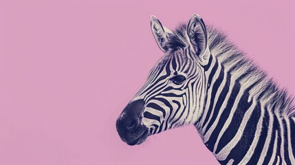 Fototapeta na wymiar a close up of a zebra's head on a pink background with a black and white zebra's head in the foreground and a black and white zebra's head in the foreground.