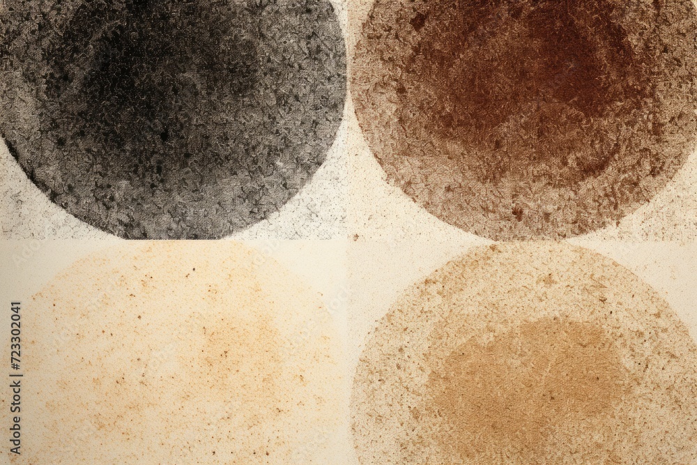 Poster four distinct circles of dirt are depicted in this close-up image. this picture can be used to illus