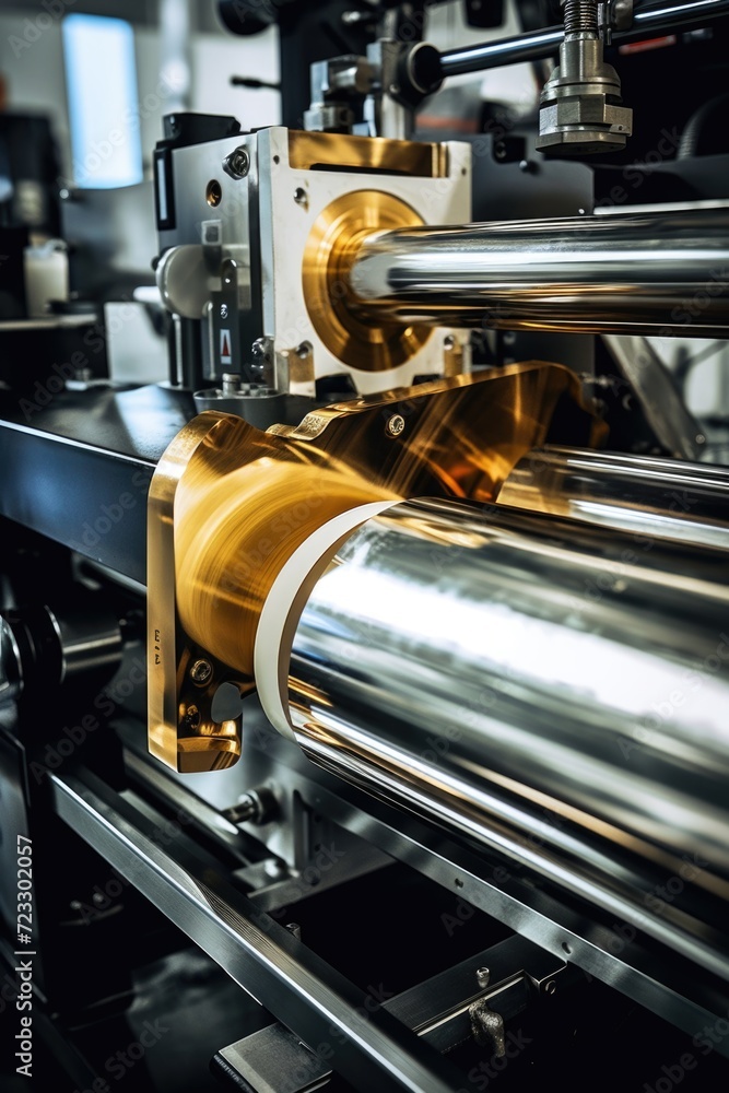 Poster a detailed view of a machine in a factory. suitable for industrial and manufacturing concepts