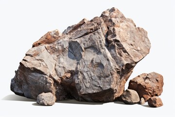 A large rock sitting on top of a pile of rocks. Can be used to symbolize strength, balance, or overcoming obstacles