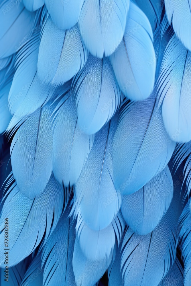Poster A close-up view of a bunch of blue feathers. Perfect for adding a touch of elegance and color to any project