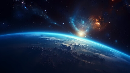 Naklejka premium Digital technology universe earth abstract graphics poster web page PPT background
