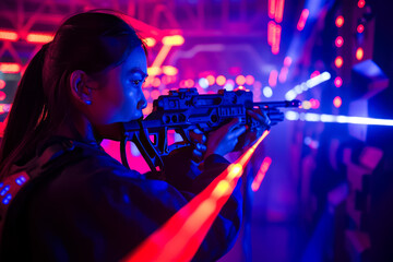 student playing laser tag in an arena