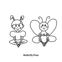 Kids yoga butterfly pose. Vector cartoon illustration