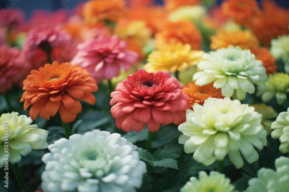 Poster a vibrant collection of flowers scattered across a scenic field. perfect for adding a touch of natur