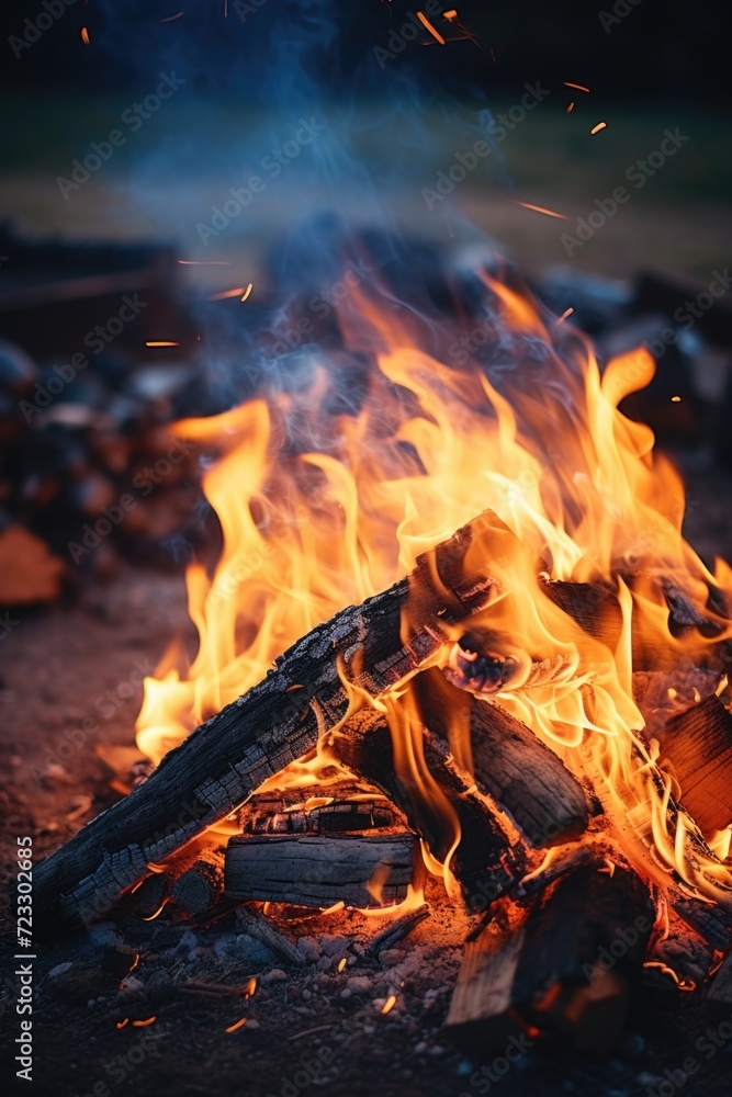 Poster a fire burning in the middle of a field. suitable for depicting nature's destructive force or contro