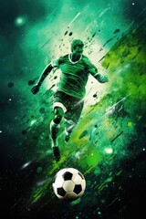 A man kicking a soccer ball on a field. Perfect for sports-related designs and marketing materials