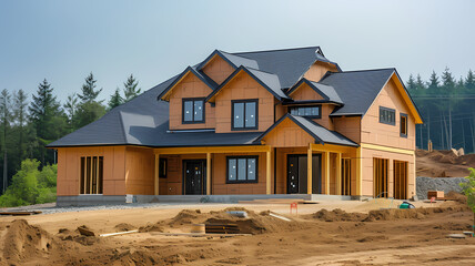 Rural and Urban Neighborhood Growth. New Home Construction Project - obrazy, fototapety, plakaty