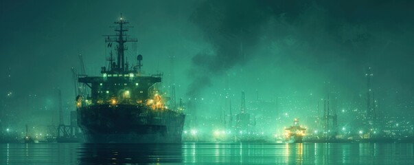 Fototapeta premium Night view of oil and gas industrial port. Oil and gas concept.