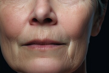 Fototapeta premium Close-up view of a woman's face showing visible wrinkles. Suitable for beauty, skincare, and aging concepts