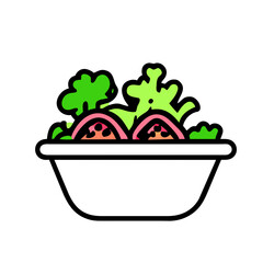Colorful icon bowl plate icon with vegetable salad. Vector isolated on white