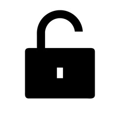 The open lock is a simple black icon. Safety symbol vector isolated on white.