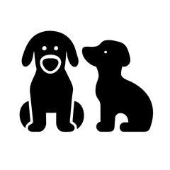 Icon silhouette of a small dog, a baby puppy. Two dogs sitting. Isolated on white