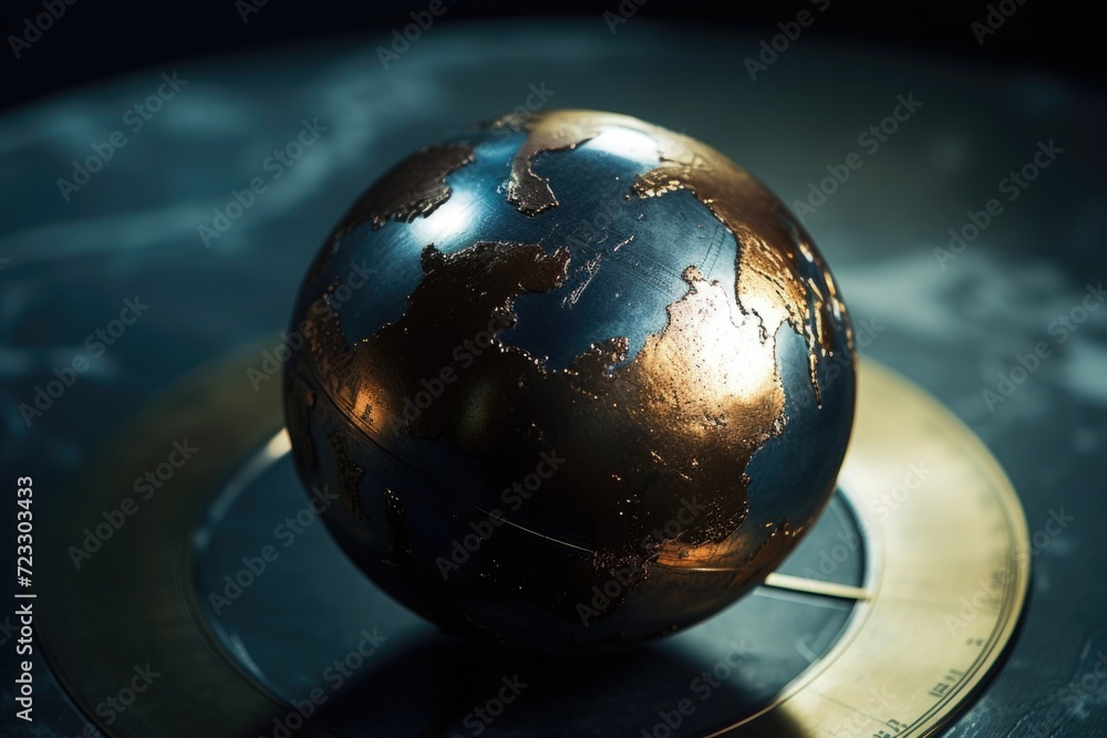 Aufkleber a globe is placed on a plate on a table. this versatile image can be used to represent travel, educa