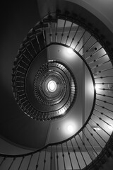 spiral staircase in black and white