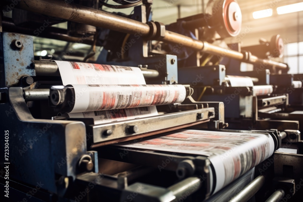 Poster A machine printing a sheet of paper. Perfect for illustrating printing technology.
