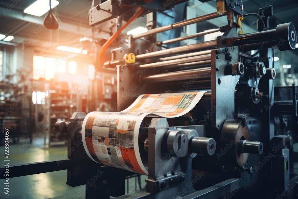 Poster A printing machine with a roll of paper ready for printing. Suitable for various printing industries