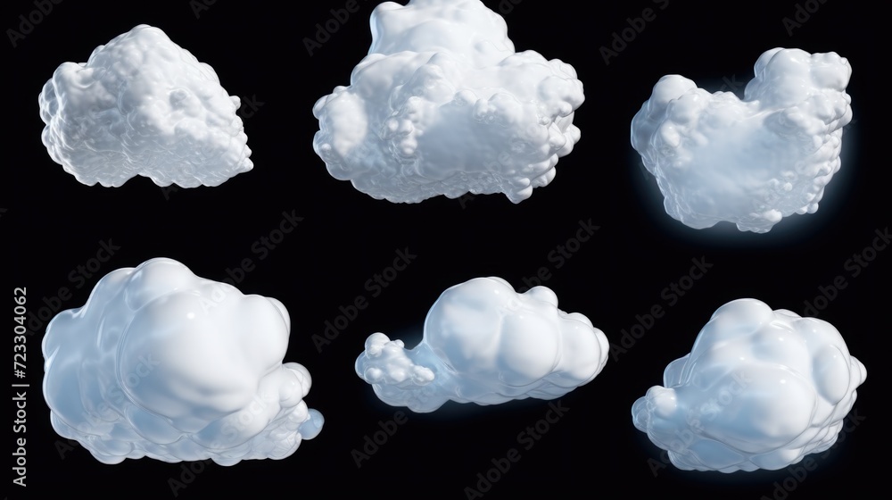 Poster White clouds floating against a black background. Perfect for adding a touch of serenity and tranquility to any project