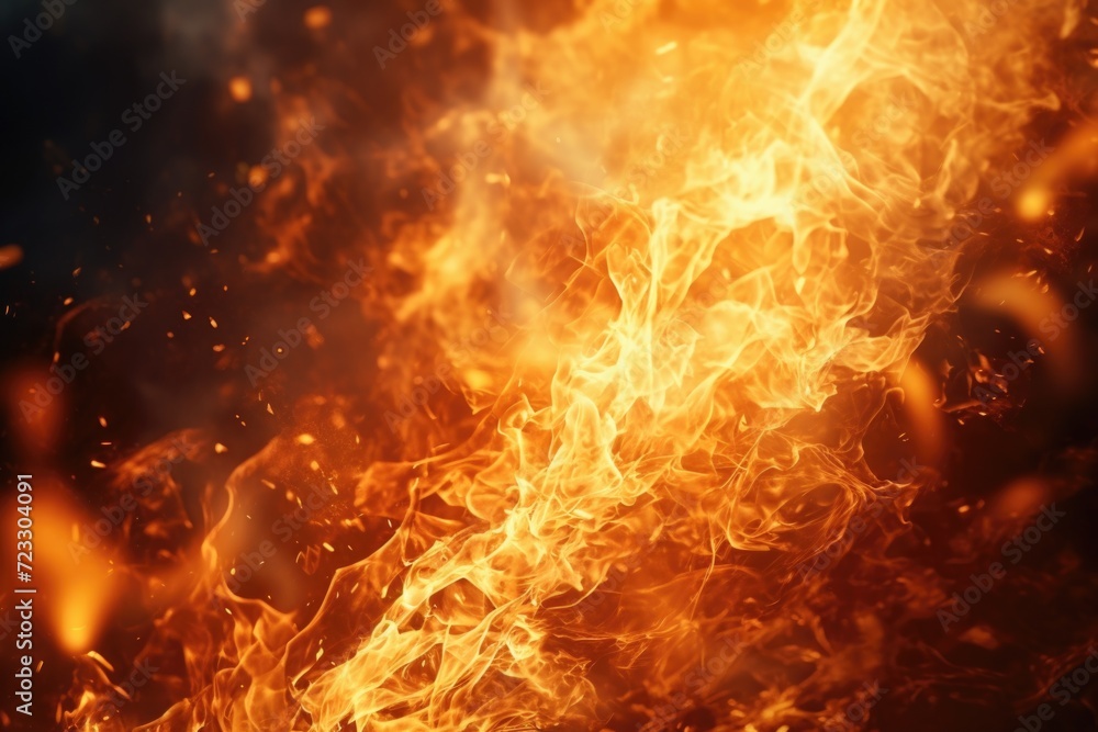 Poster A close-up view of a vibrant fire with intense flames. Perfect for adding a touch of warmth and energy to any project or design