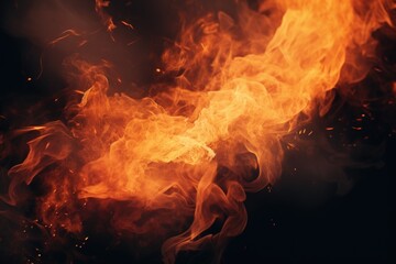 Fototapeta premium A close up view of a fire on a black background. This image can be used to depict warmth, energy, or a dangerous situation