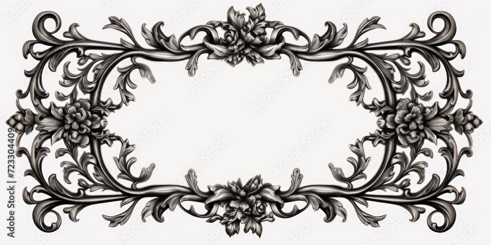 Poster A simple black and white drawing of a frame adorned with delicate flowers. This versatile image can be used for various design projects