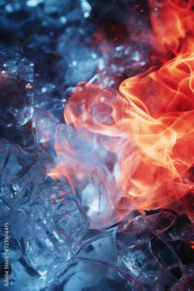 Poster Fire and ice close up on a table. Suitable for various uses