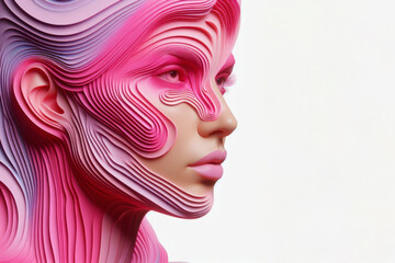 3d illustration of a pink layered with womans face painted and abstract on solid white background. ai generative