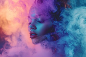 Captivating Image Of Young Woman Surrounded By Colorful Smoke, Embracing A Unique And Artistic Fashion Expression