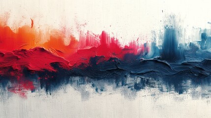  an abstract painting with red, blue, and white colors on a white background with black and red streaks of paint.