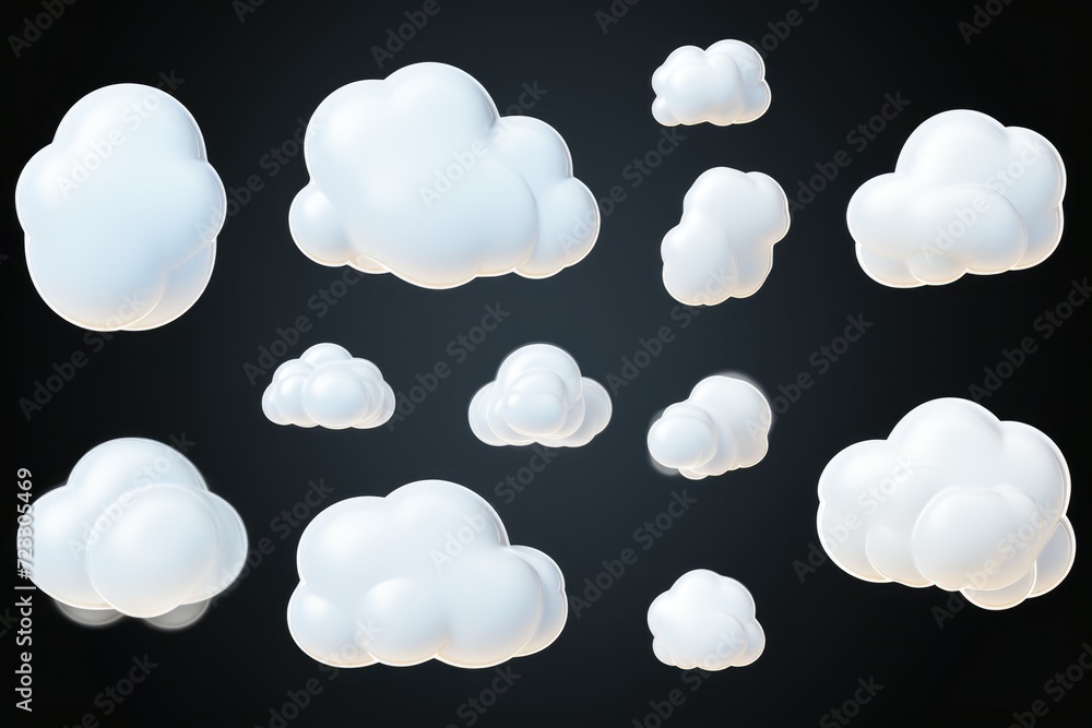 Poster White clouds floating against a dark black background. Versatile image suitable for various projects