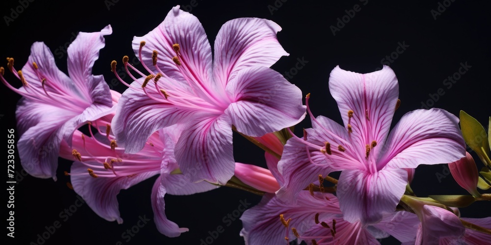 Poster pink flowers close up on a black background. can be used for various design projects