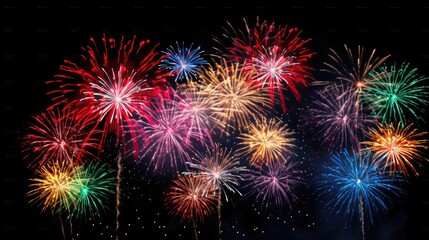 Colorful fireworks lighting up the night sky. Perfect for celebrating special occasions and adding a festive atmosphere to any event