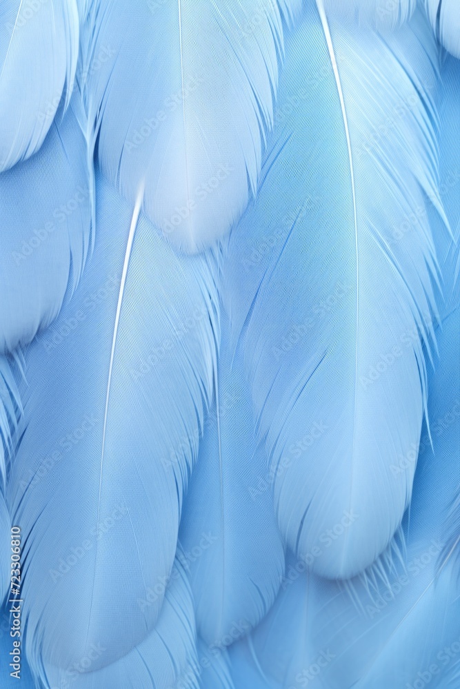 Poster A close-up view of a bunch of blue feathers. Can be used for various creative projects or as a background element
